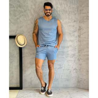 Regata Machão + Bermuda Mauricinho Conjunto Masculino Praia Verão Ribana Canelada Quente em Oferta na Shopee