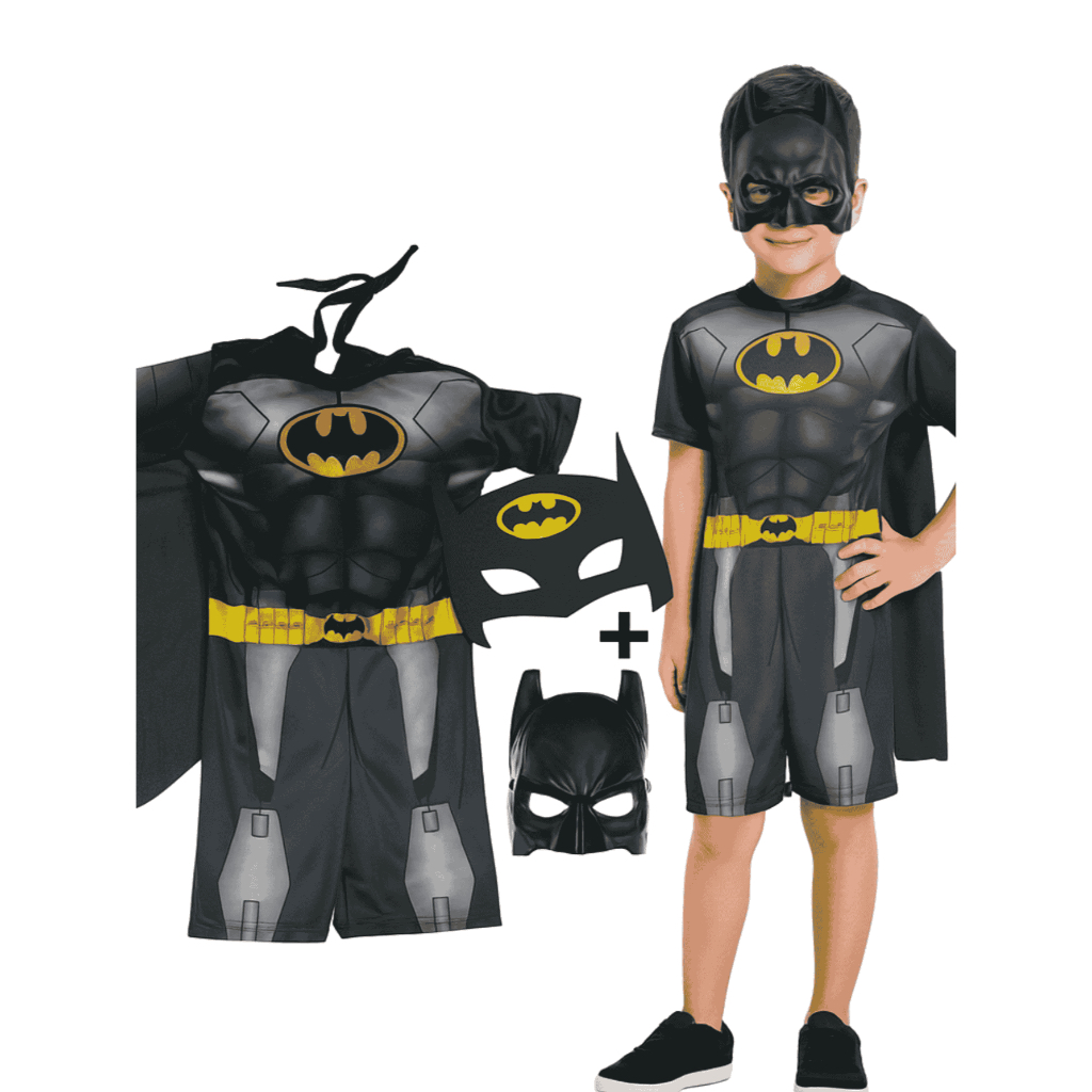 Fantasia Roupa Infantil Batman Herói Menino Curta Com Capa e 2 Máscara em Oferta na Shopee