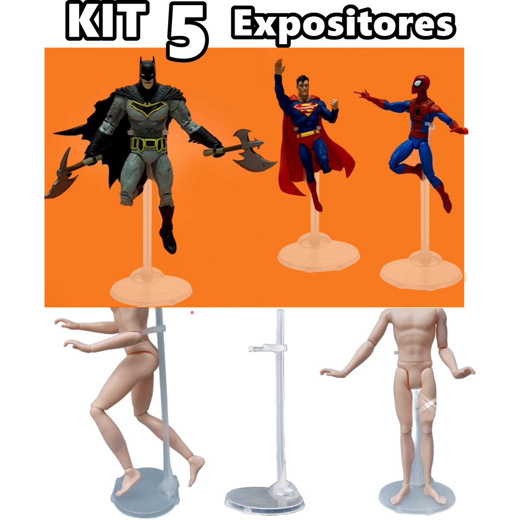 Kit 5 Expositor Suporte Para Boneco Action Figure 1/6 Falcon Max Steel Gi Joe Hot Toys DC Comics Outros - Transparente