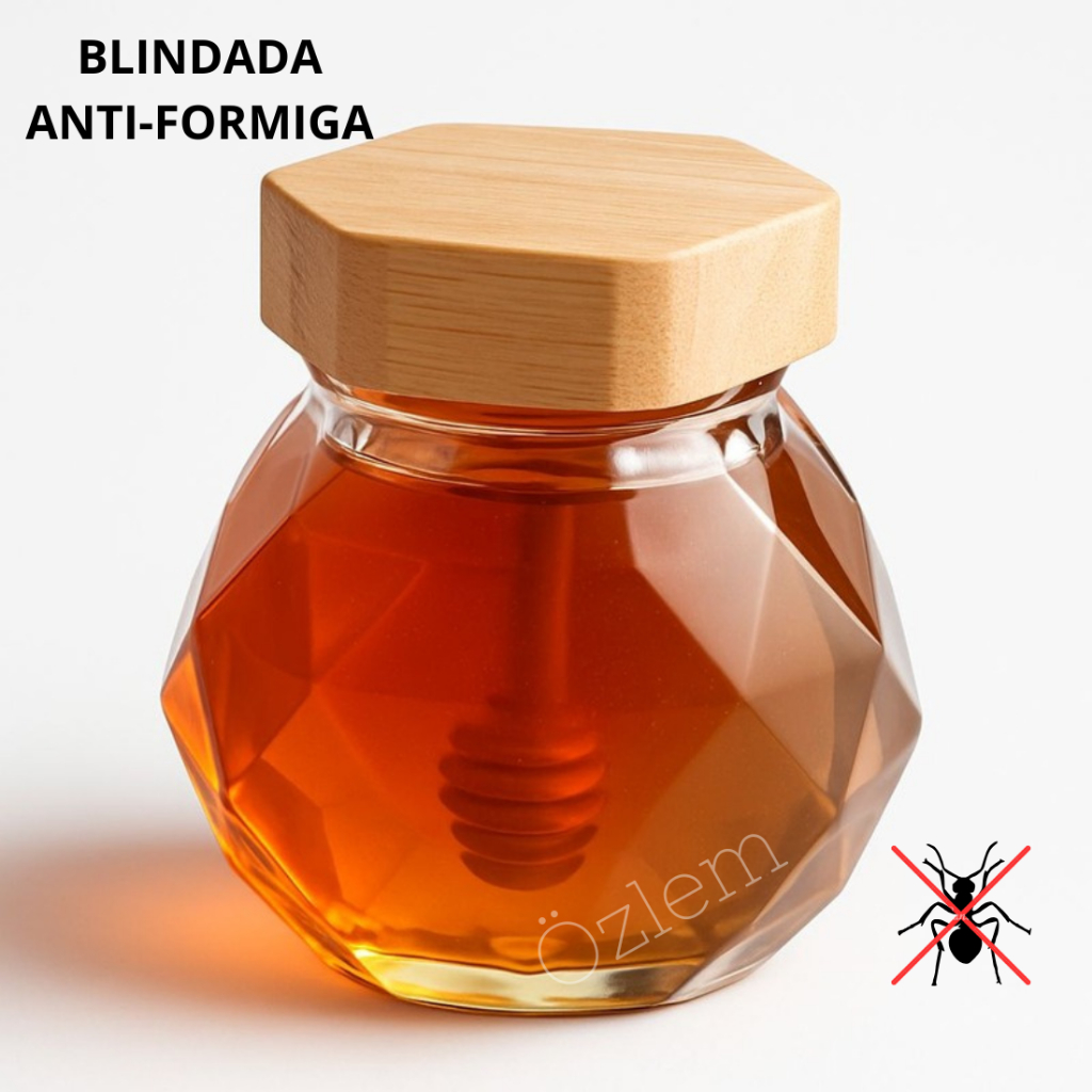 Meleira Vidro Blindada com Tampa Bambu Rolha Pegador Colher Mel Café da Manhã Mesa Posta W...