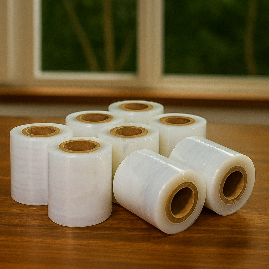 Kit 6 Bobina Filme Plástico Stretch x 200 metros estirado - 6cm (60mm) 25micras Resistente