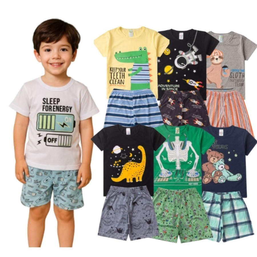 Kit Sortido 2 Pijamas Verão Infantil Menino Tam 1 ao 14 Confortáveis e Divertidos