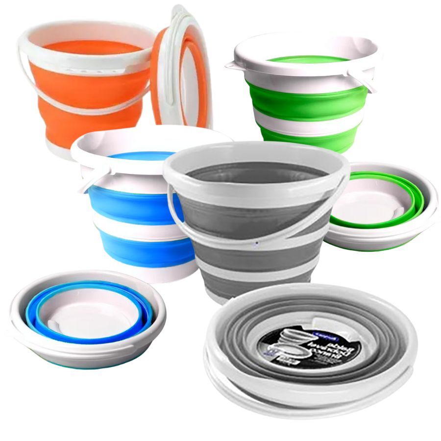 Kit 2un Balde Dobrável Retrátil 10 Litros Silicone Original Cozinha Lavanderia Portátil - Sortidos