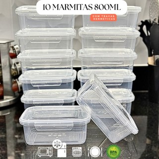 Kit 10 Marmita Herméticas Potes 800ml Travas Laterais --> BPA FREE organizador de alimentos vasilhas
