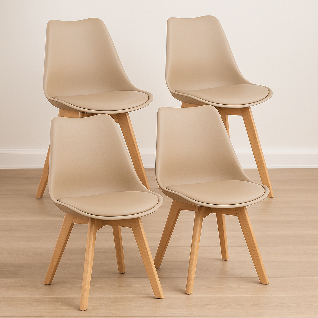 Conjunto 4 Cadeiras de Jantar e Sala Saarinen Pp  Wood  Estofada Base Madeira - Varias Cor...