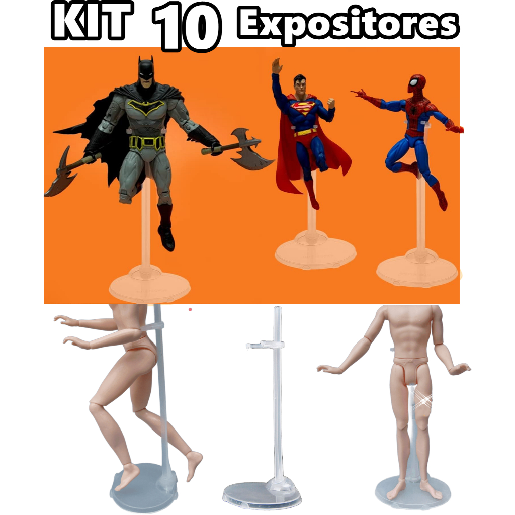 Kit 10 Expositor Suporte Para Boneco Action Figure 1/6 Falcon Max Steel Gi Joe Hot Toys DC Comics Outros - Transparente
