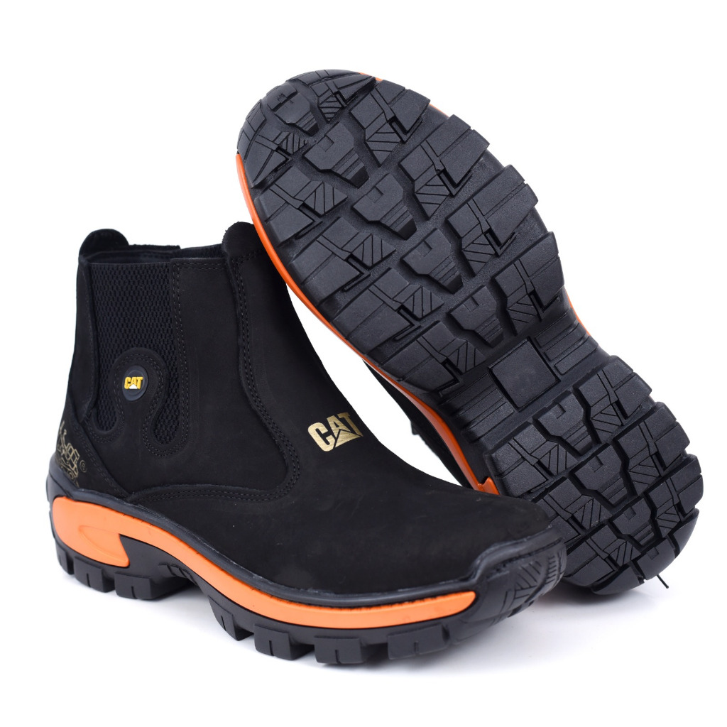 Bota Botina CAT Coturno Em Couro Palmilha Gel Brinde Carteira Caterpillar Bico PVC Macio Solado Borracha Trabalho — imagem 2 de 2