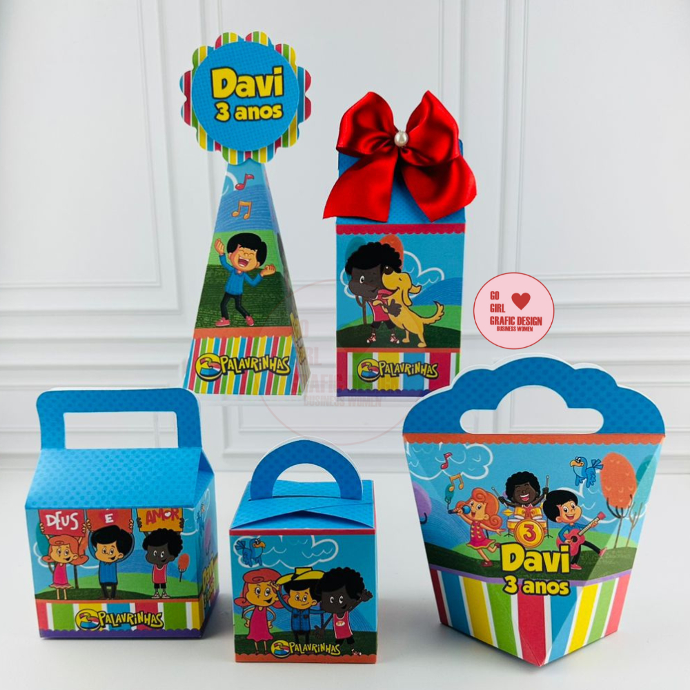 PEGUE E MONTE – Kit festa Lembrancinhas Personalizada 3 Palavrinhas - Caixinhas Personalizadas - Papelaria Personalizada