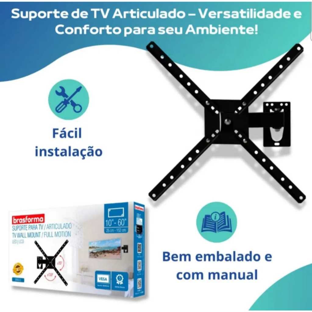 Suporte Articulado Tv Parede BRA 3.0 Monitor Lcd Led 32 40 42 43 50 55 60 Polegadas envio imediato