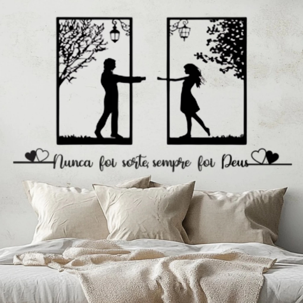 Kit 2 Quadros Painel Casal + frase Nunca foi sorte sempre foi Deus corações Decoração Cabeceira Sala