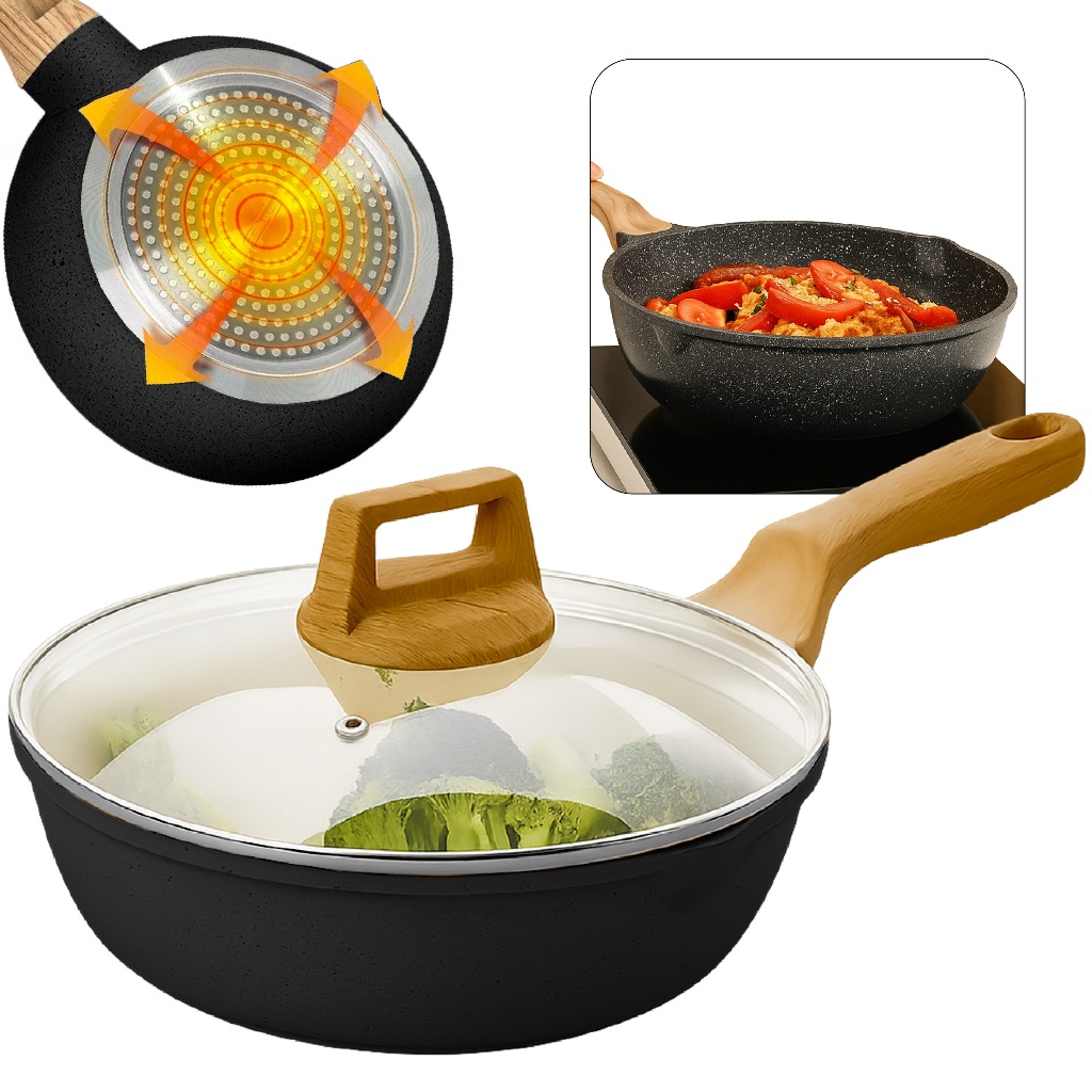 Frigideira Panela Cerâmica Indução 28cm Antiaderente Com Tampa De Vidro Premium