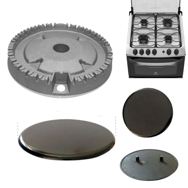 4 Peças Espalhador Tampinha + Bacia Queimador Bocas Electrolux 76Rbs 76rss rss Rbs 56 DBA 2 Pinos Modelo Novo Eletrolux