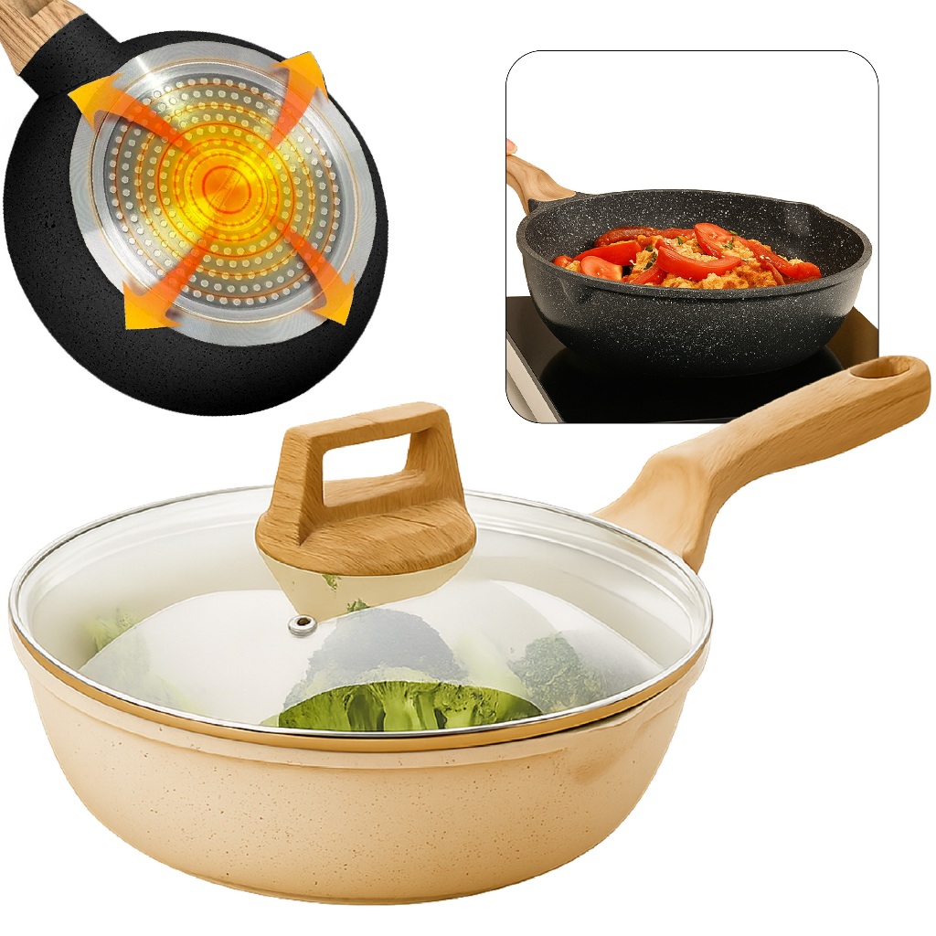 Panela Cerâmica De Indução E Gás Profissional Com Tampa De Vidro Linha Premium em Oferta na Shopee