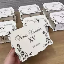 KIT 5 Caixas Convite Luxo MDF Personalizada 🎀 15 Anos | Casamento | Noivado | Corte a Laser Premium
