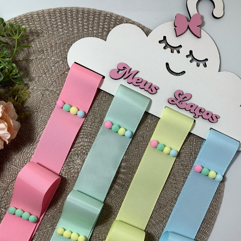 Cabide Porta Laços e Tiaras Personalizado Nuvem de MDF