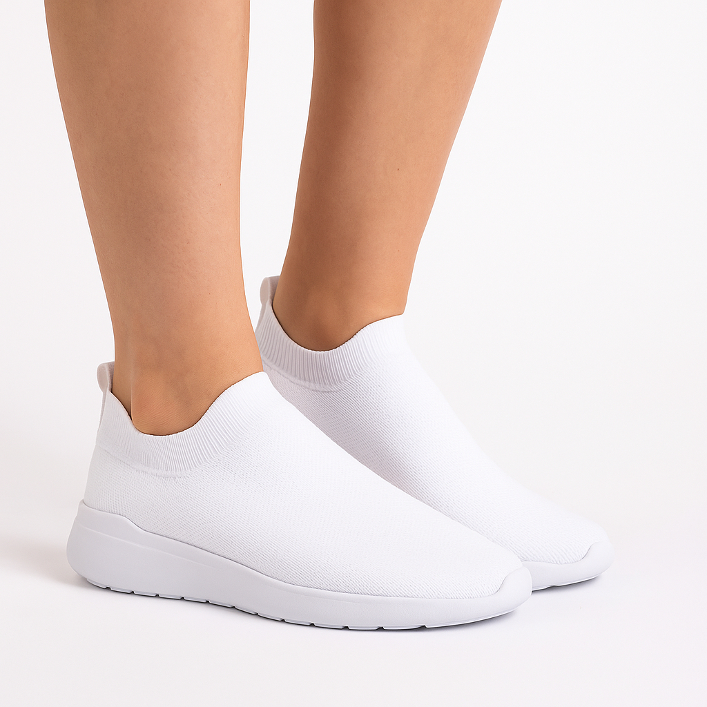 Tênis Feminino Branco Sem Cadarço Tipo Meia Leve Confortável Enfermagem Caminhada Academia Dia a Dia