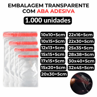 Saco Transparente 1000un com Aba Adesiva Embalagem Pp Resistente para Loja e Envio