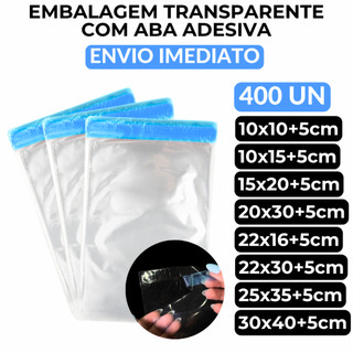 400un Saquinho Transparente Adesivado Embalagem Plástica C/ Aba Resistente 20x30/25x35/30x40
