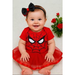 Body Homem-Aranha Bebê Menina com Saia e Laço – Fantasia Infantil Temática em Oferta na Shopee