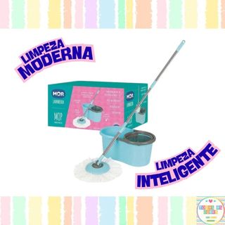 Esfregão MOP Limpeza Prática MOR Rodo Inteligente Mãos Limpas Balde 13L Lavanderia 360° Faxina Fácil