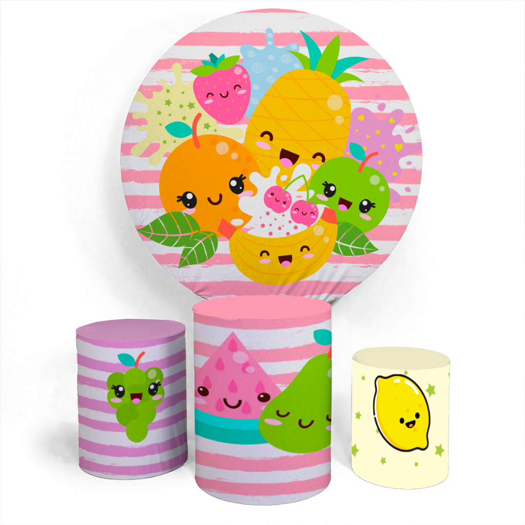 Painel Redondo De Festa E Capa Trio Cilindro Especializado Festa Kids Frutinhas Feliz em Oferta na Shopee