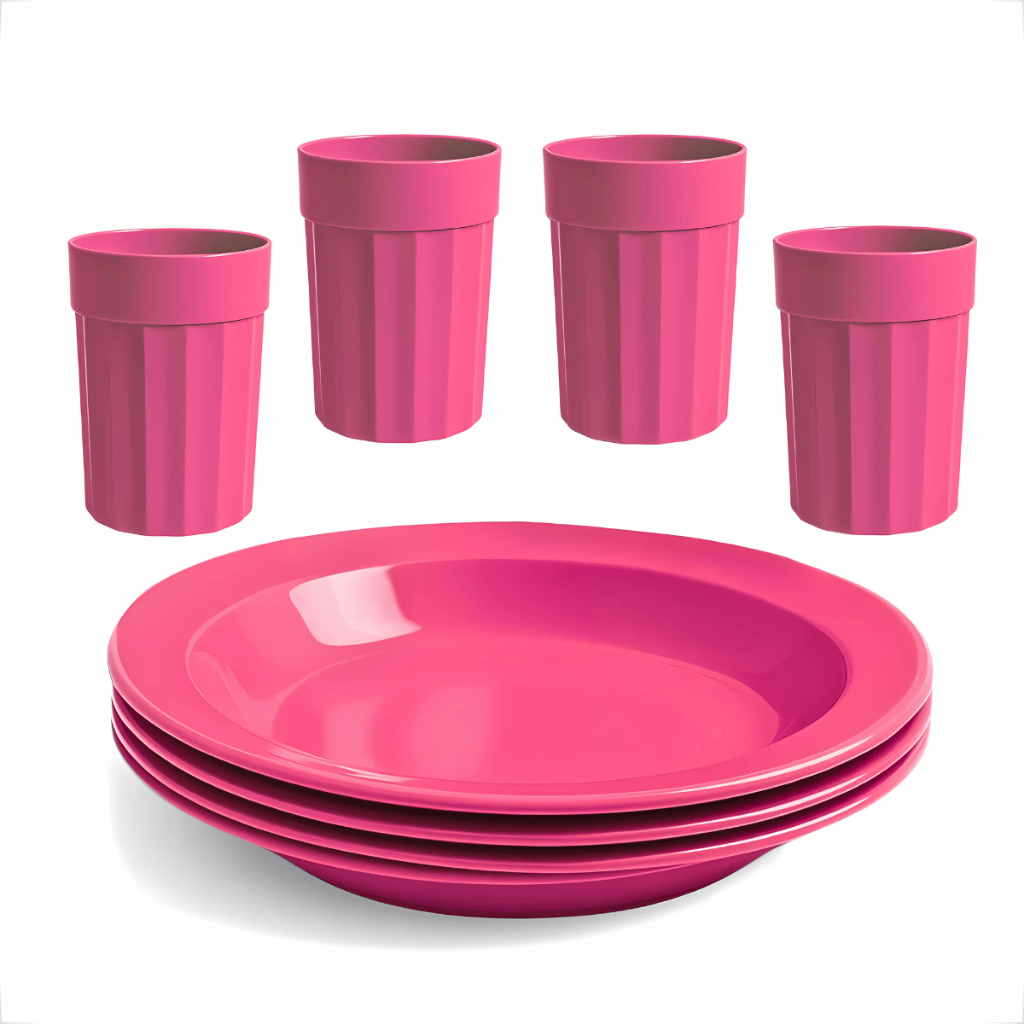 Kit Completo com Copos 350ml e Pratos Reutilizável e Durável 4 Copos e 4 Pratos em Oferta na Shopee