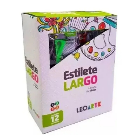 Estilete Lamina Larga 18mm Colorido Caixa 12 Un Com Trava