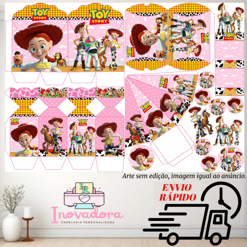 Kit com 75/150 itens lembrancinhas TEMA TOY STORY ROSA (COM/SEM NOME) - Envio Rápido em Oferta na Shopee