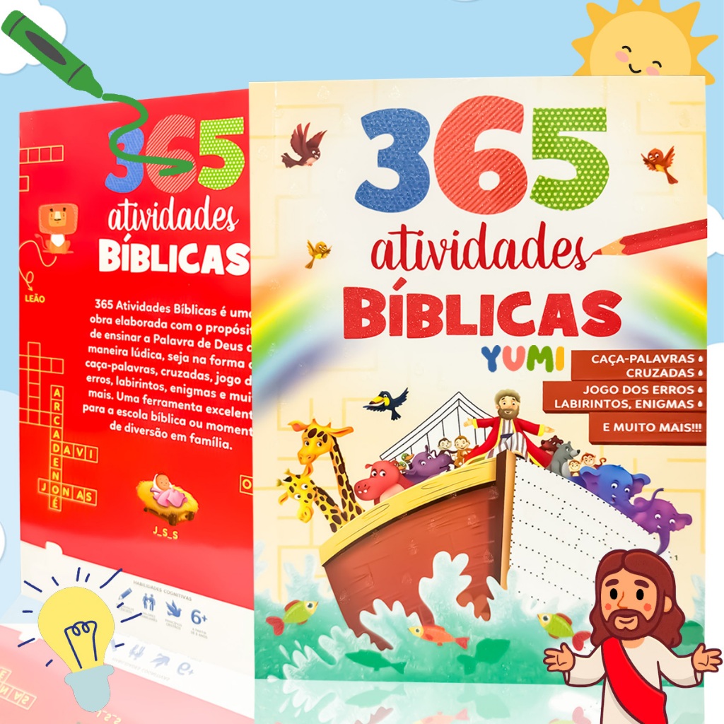 Livro 365 Atividades Bíblicas Para Crianças Caça Palavras Cruzadas Jogos De Erro Enigmas Completo
