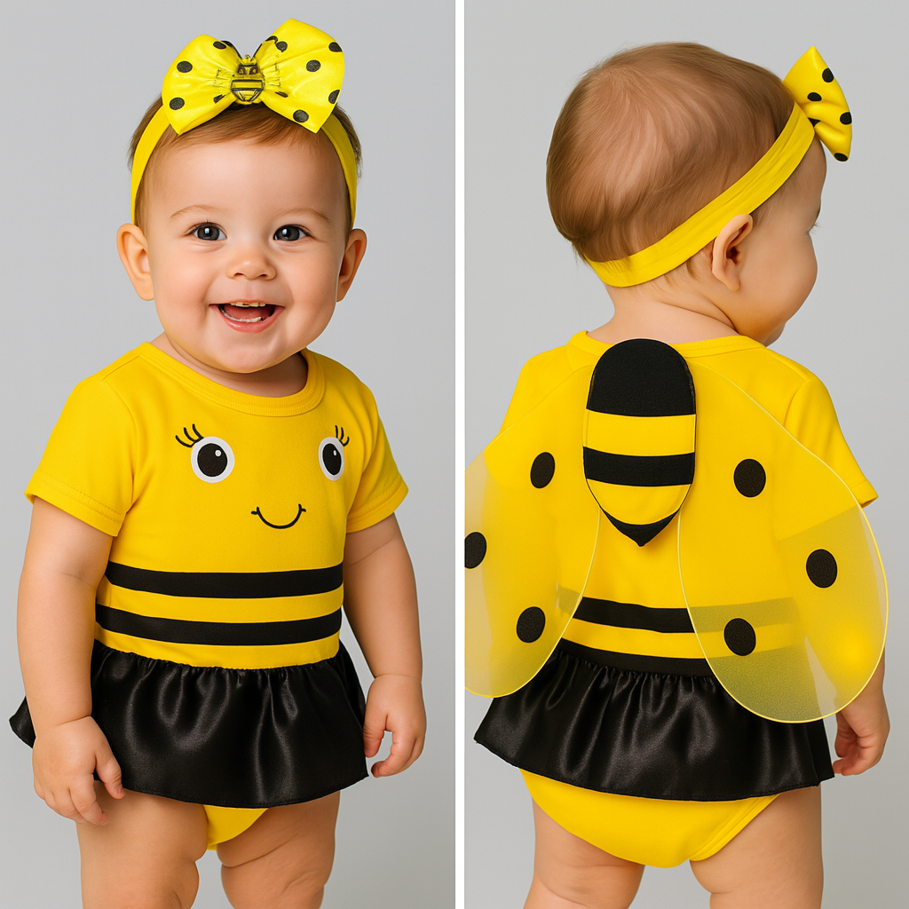 Body bebe abelhinha para mêsversario - KIT 3 PEÇAS.