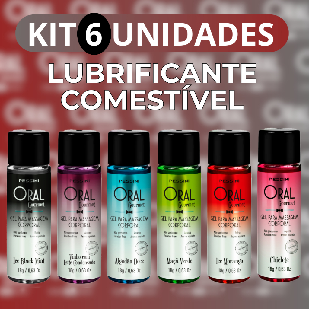 Combo 6 Lubrificantes Comestíveis Esquenta e Gela 18g Oral Gourmet Beijável Diversão para Casais
