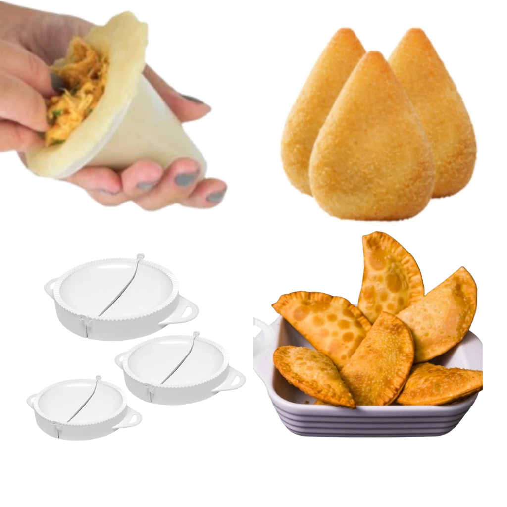 Kit Forma de Coxinha 3 Tamanhos e Forma Molde Pastel Salgados Risole 3 Tamanhos