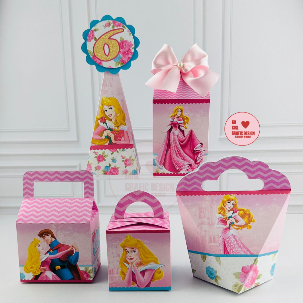 PEGUE E MONTE – Kit festa Lembrancinhas A Bela Adormecida Aurora - Caixinhas Personalizadas - Papelaria Personalizada