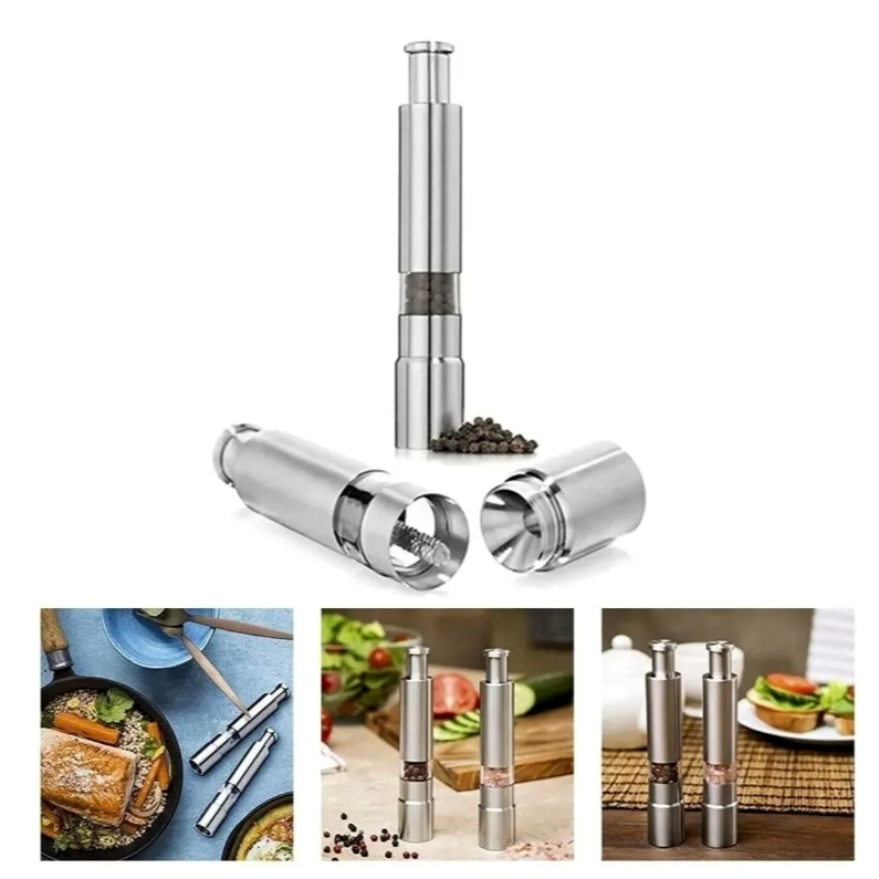 Moedor Triturador Pimenta Sal Grosso Tempero Manual Saleiro Pimenteiro Aço Inox Escovado