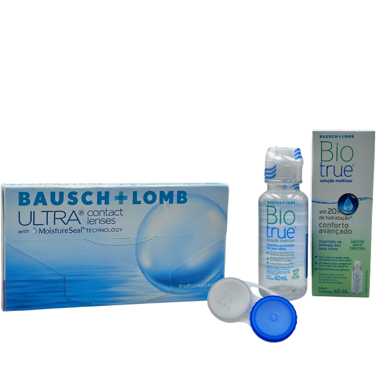 Lente de Contato Bausch + Lomb Ultra para Miopia e Hipermetropia com Estojo e Solução ULS