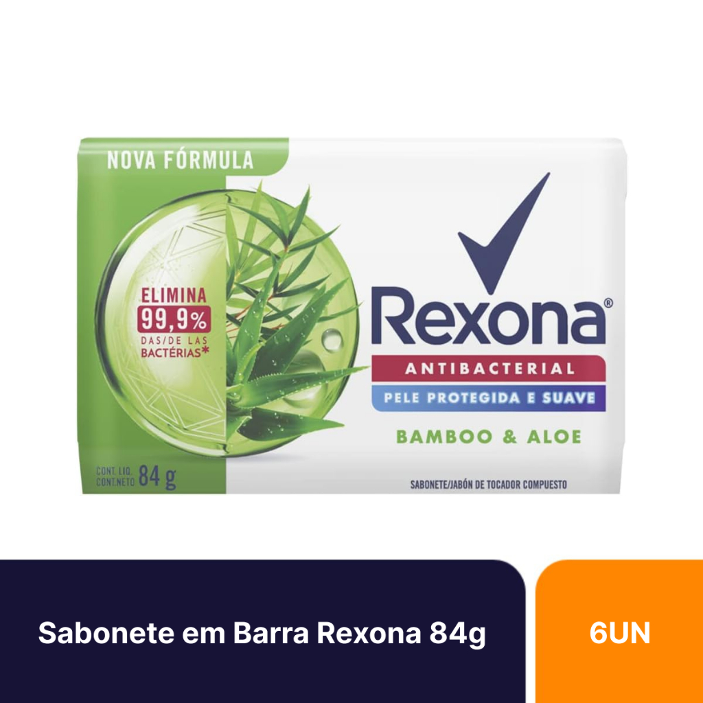 Kit 6un Sabonetes em Barra Rexona Antibacterial Bamboo & Aloe Vera 84g em Oferta na Shopee