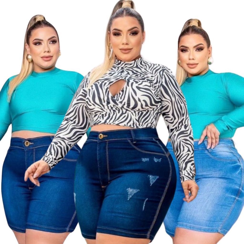 Kit 3 Bermudas Jeans Plus Size Com Lycla em Oferta na Shopee