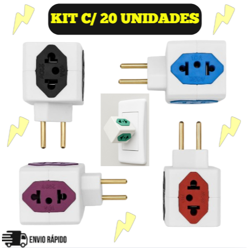 Kit Adaptador Tomada Benjamin em Cubo 10A/20A 250 V (04 entradas - cores sortidas - bivolt) em Oferta na Shopee