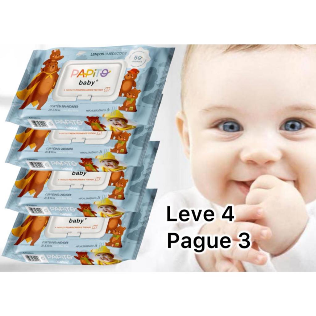 Lenço umedecido Papito p/ bebê Leve 4 Pague 3 Hipoalergênico