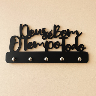 Porta Chaves para Parede Decoração em Mdf Preto Deus é bom o Tempo Todo em Oferta na Shopee