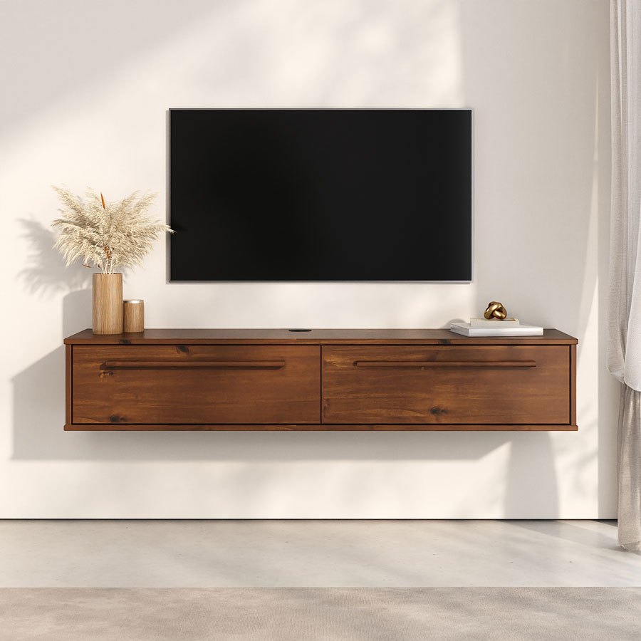 Rack Sala de Parede Suspenso 145 cm TV 55 Madeira Castanho TECCA