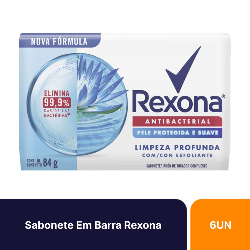 Kit 6un Sabonetes Em Barra Rexona Antibacterial Limpeza Profunda 84g