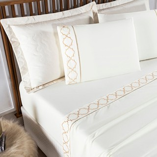 Kit Lençol De Casal 400 Fios Acabamento Bordado e Ponto Palito Roupa de Cama Infinity 4 Peças