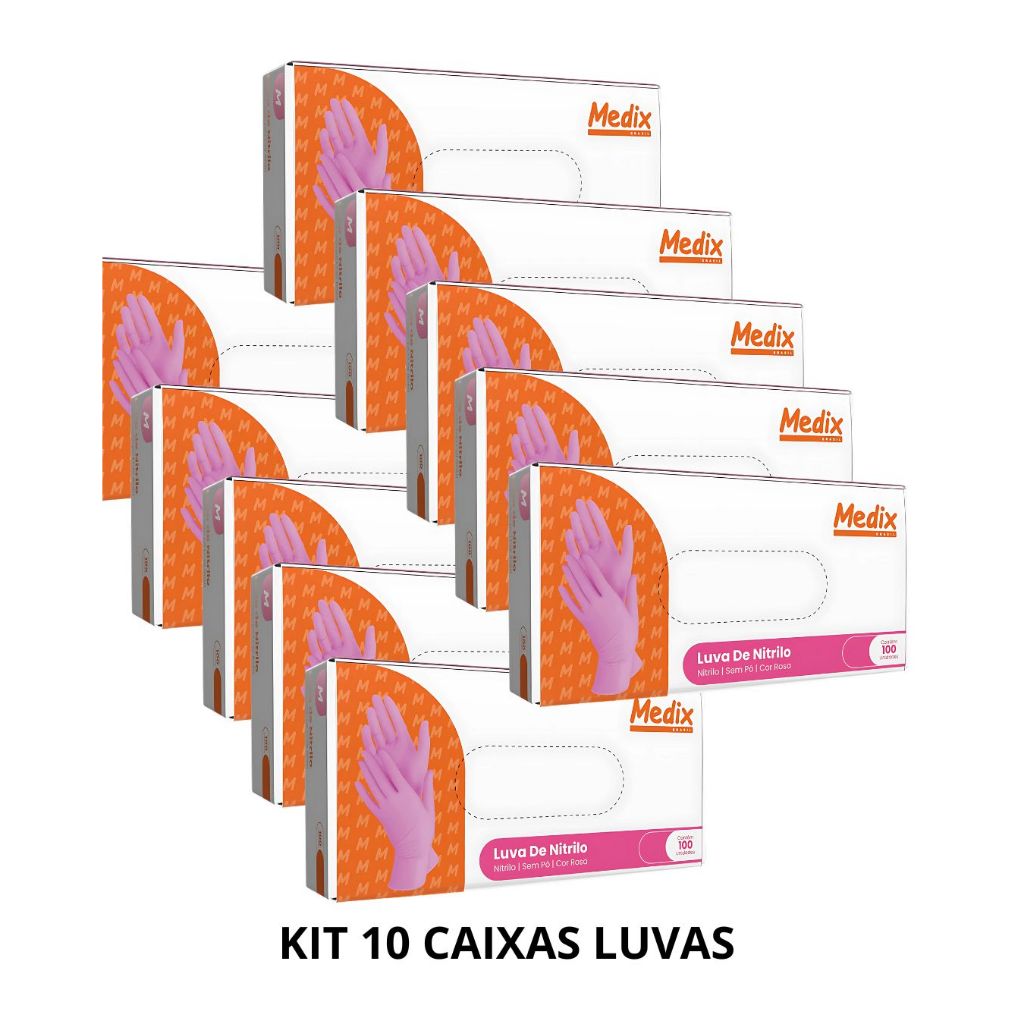 KIT 10 CAIXA LUVA DE NITRILO COR ROSA C/100 UNIDADES - MEDIX