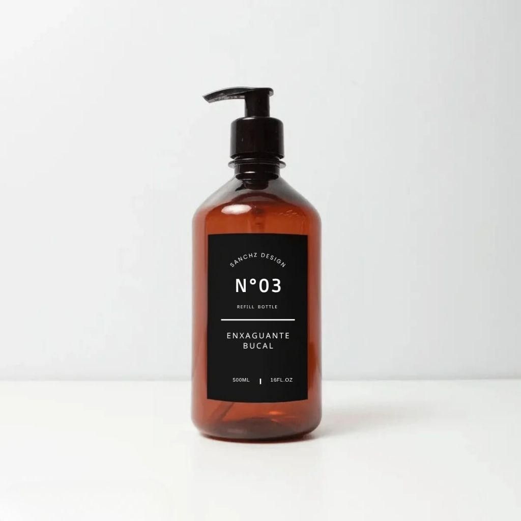 Frasco Âmbar Retrô Preto Enxaguante Bucal - 500ML