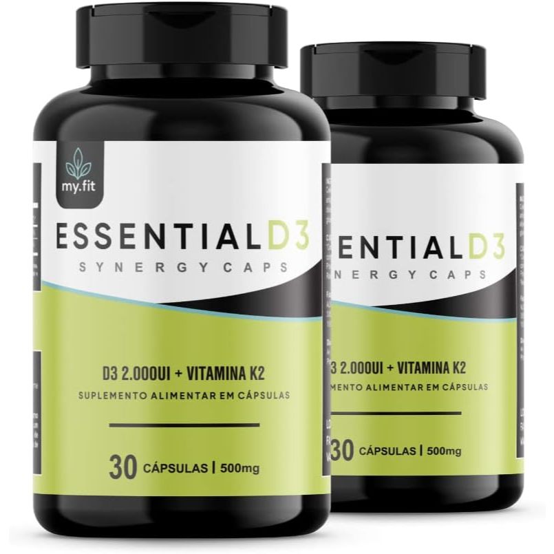 Kit 2x Essential D3 My Fit - Vitamina D (2000UI) + K2 (65 mcg) - Cápsulas Sinérgicas, 500mg