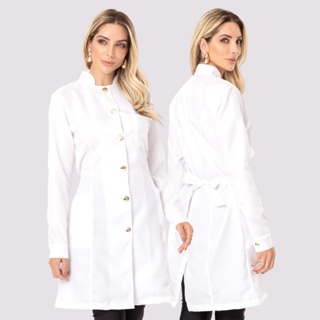 Jaleco Feminino Botão Acinturado Dentista Médico Esteti Cora em Oferta na Shopee