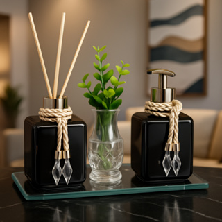 Kit Lavabo Banheiro Luxo c/ Aromatizador Saboneteira 300 ML Vaso  Bandeja Moderna em Oferta na Shopee