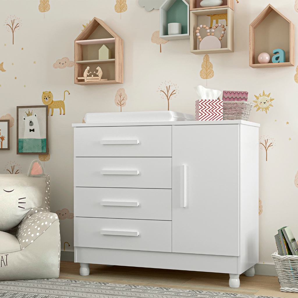 Cômoda com Trocador Infantil Bebê  e Sapateira  4 Gavetas Telescópicas  Pés Reguláveis Quarto em Oferta na Shopee
