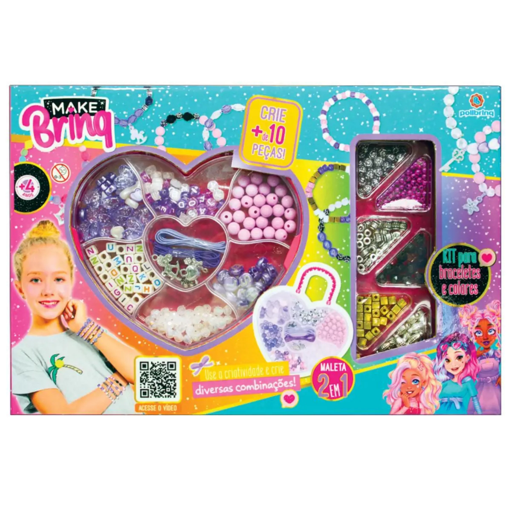Kit Bolsa Miçanga Letra Colorida Pulseira Corrente Infantil - POLIBRINQ
